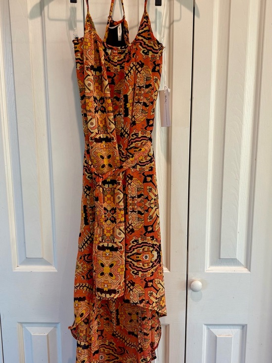 Truth NYC Dresses & Skirts - Truth NYC Women Sun Dress Orange Pattern Long Racerback Hi-Lo Medium NWT